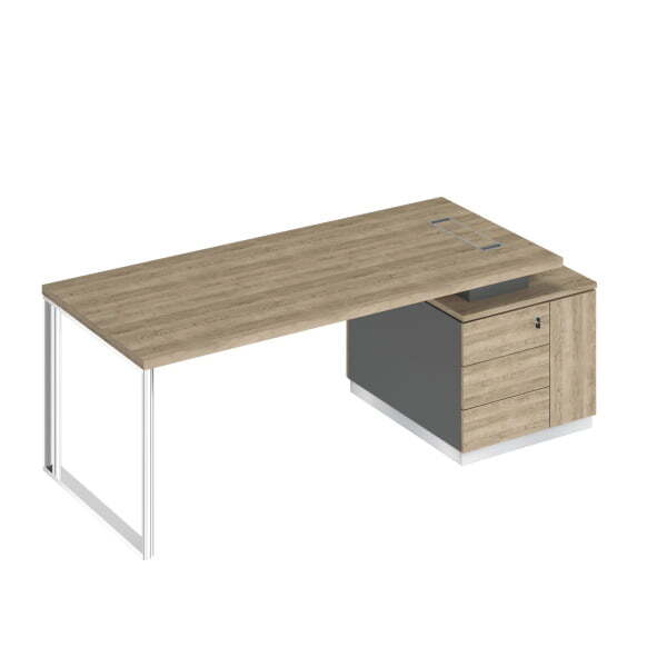 Стол руководителя на опорной тумбе правый Bravo БР 106 2180x900x750 (Дуб гладстоун светлый / Антрацит премиум / Дуб гладстоун светлыйСерый)