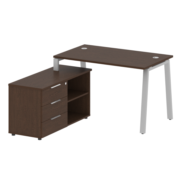 Рабочая станция с тумбой на А-образном м/к Metal System Style БА.РС-СТС-2.2 (L) 1300x1520x750 (Венге Цаво/Серый металл)