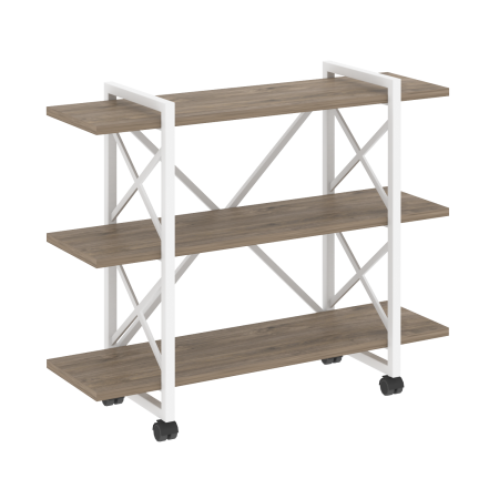 Стеллаж на колесных опорах-3 полки VR.L-MST.K-3.8V 1200x400x968 (Тиквуд Темный/Белый металл)