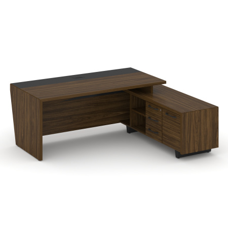 Стол руководителя с тумбой Corner COR.SRT-20 (R) (2000x1800x750) (Орех Лоренцо-Графит | Металл Графит)