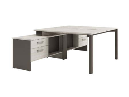 Стол-тандем на металлокаркасе с тумбой Solution D-414 1550x2380x750 (Акация Морава/ТрюфельКоричневый)