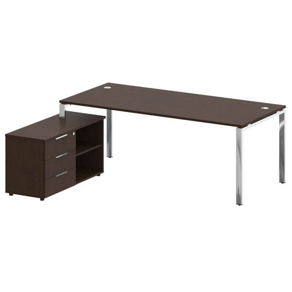 Стол для руководителя с тумбой левый БГ.СРТ-6.9 (L) 2100x1720x750 (Венге Цаво/Нерж. Сталь)