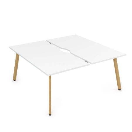 10БДВ.289 Стол системы Бенч с вырезом, сдвоенный, на 2 рабочих места (1400x1635x750) (Белый премиум/Iron wood металл)