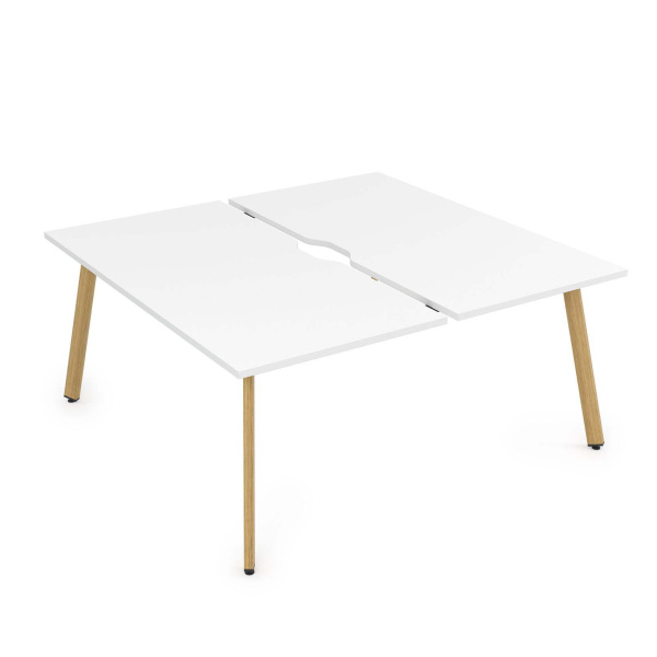 10БДВ.289 Стол системы Бенч с вырезом, сдвоенный, на 2 рабочих места (1400x1635x750) (Белый премиум/Iron wood металл)