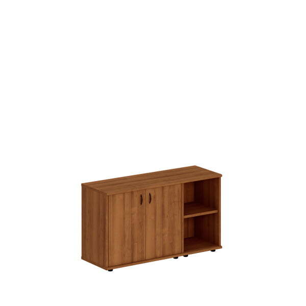 Шкаф комбинированный низкий (закрытый + стеллаж узкий) Престиж Исп.05 1330x460x750 (Темный орех)