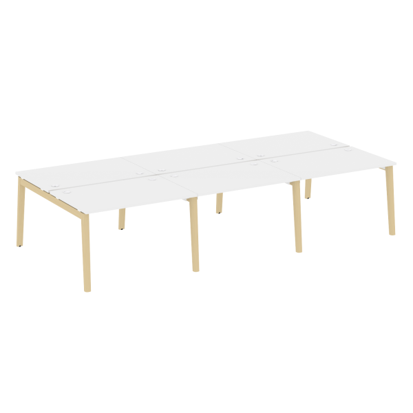 Рабочая станция на деревянных опорах Onix Wood OW.D.RS-6.2.8 3540x1635x750 (Белый Бриллиант/Дуб Светлый)