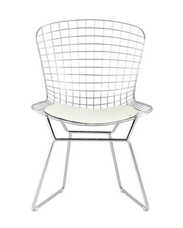 Стул обеденный Bertoia хромированный с белой подушкой (Стул кухонный Bertoia серебристый)