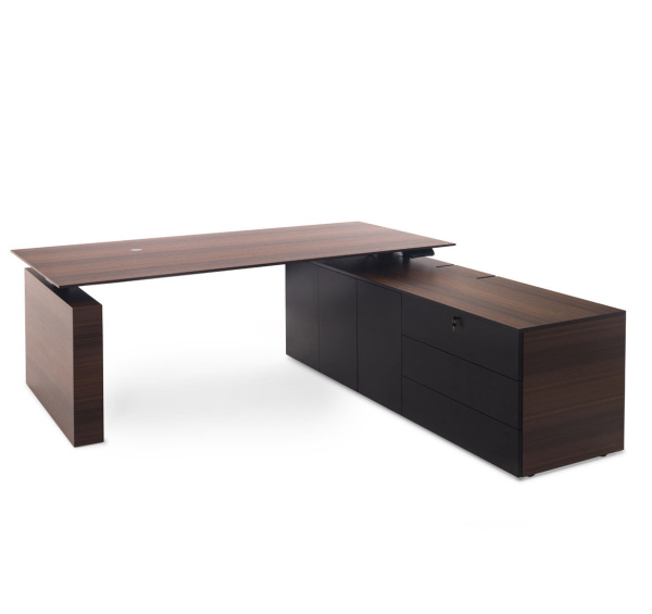 TESLA Стол для руководителя с тумбой DX (Эвкалипт морен/Черный)