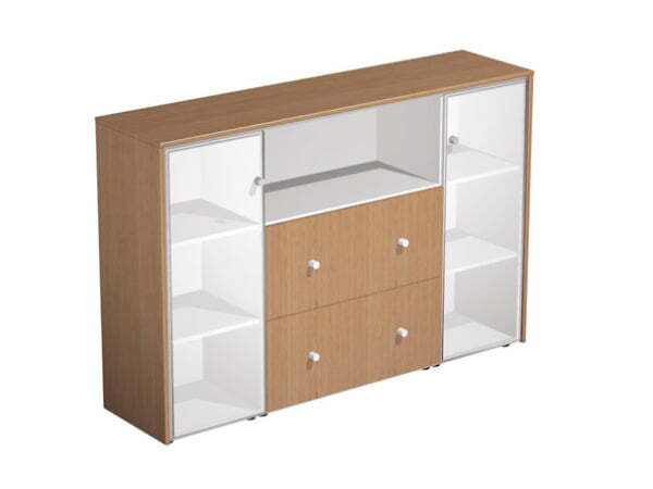 Шкаф средний комбинированный Profiquadro КВ 329 БН 1820x460x1220 (Белый премиум / Вишня скандинавская)