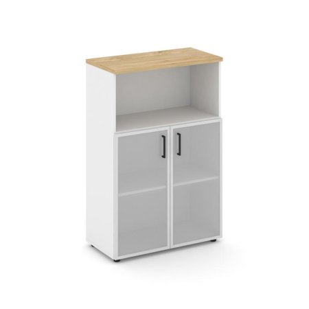 Шкаф средний широкий SN.STS.E-203 (796х400х1203) (Белый/Тиквуд Светлый/Сатин)