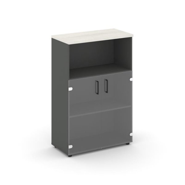 Шкаф средний широкий SN.STS.E-202 (796х400х1203) (Антрацит/Дуб Наварра/Прозрачный)