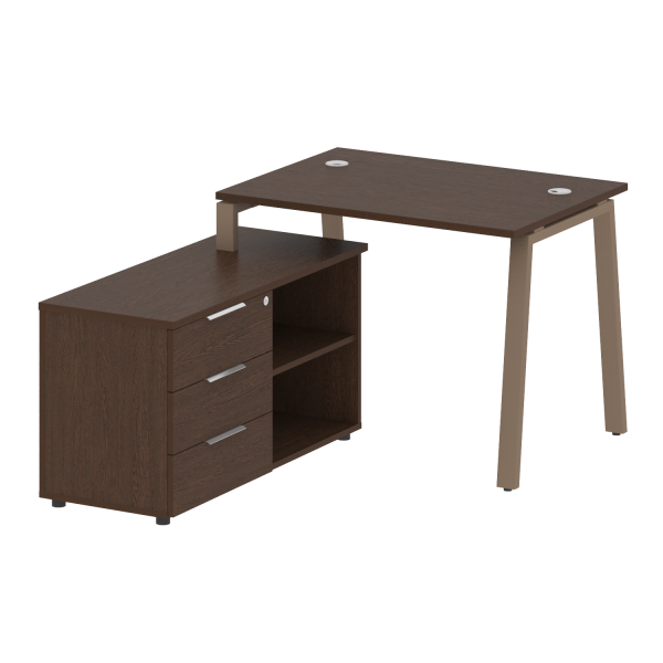 Рабочая станция с тумбой на А-образном м/к Metal System Style БА.РС-СТС-2.1 (L) 1100x1520x750 (Венге Цаво/Мокко металл)