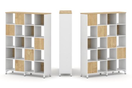 Набор стеллажа 2-х сторонний, 5 ярусов SN.NSD-541 (1488х400х1982) (Белый/Тиквуд Светлый/Металл Белый)