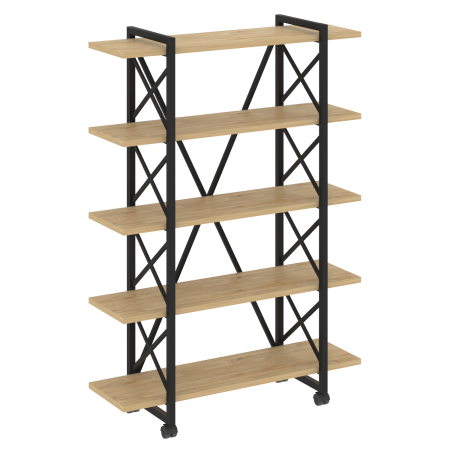 Стеллаж на колесных опорах-5 полок VR.L-MST.K-5.8V 1200x400x1704 (Тиквуд Светлый/Черный металл)