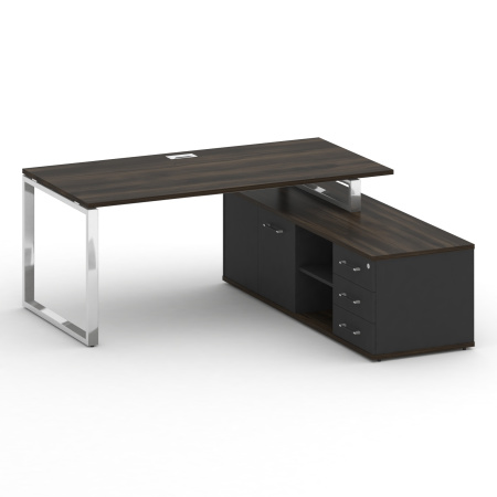 Стол руководителя с опорной греденцией, правый Shift SK.SRG-180 (R) (1800x1800x753) (Дуб Мали-Антрацит | Хром)