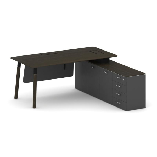 Стол руководителя Fresco FR.SR-18 (R) (1800x1798x750) (Дуб Темный-Базальт UM-Базальт UM | Металл Черный-Нерж. Сталь)