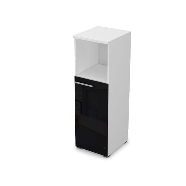 9ПП.017.8 Пенал средний со стеклом и нишей (400x450x1245), правый (Белый премиум)