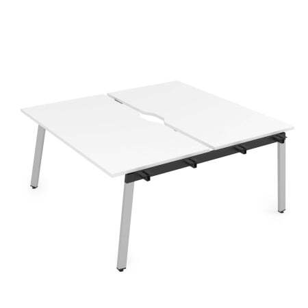 10БДНВ.289 Стол системы Бенч с вырезом, сдвоенный, на 2 рабочих места - начальный (1400x1635x750) (Белый премиум/Алюминий матовый металл)