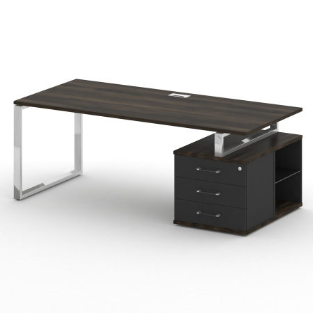 Стол руководителя с опорной тумбой, правый Shift SK.SRT-200 (R) (2000x904x753) (Дуб Мали-Антрацит | Хром)