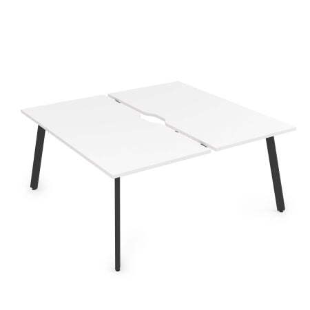10БДВ.289 Стол системы Бенч с вырезом, сдвоенный, на 2 рабочих места (1400x1635x750) (Белый премиум/Черный металл)