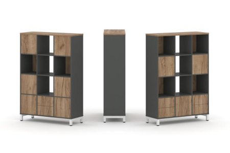 Набор стеллажа 2-х сторонний, 4 яруса SN.NSD-431 (1121х400х1615) (Антрацит/Дуб Табак/Металл Белый)