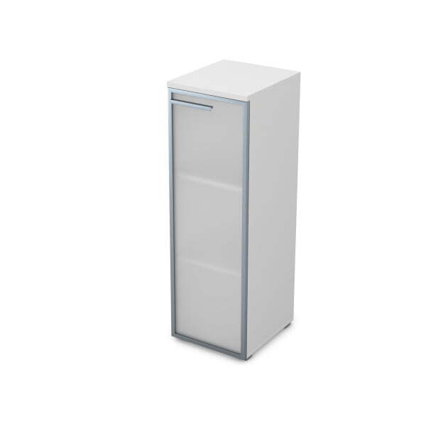 9ПЛ.017.6 Пенал средний со стеклом (400x450x1245) , левый (Белый премиум)