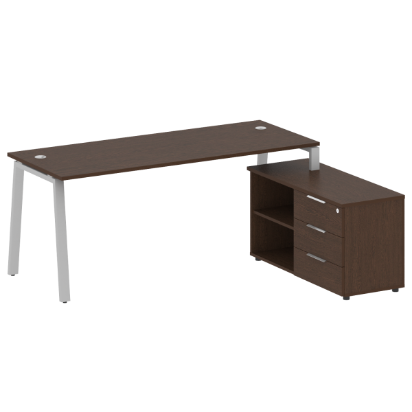 Рабочая станция с тумбой на А-образном м/к Metal System Style БА.РС-СТС-2.5 (R) 1900x1520x750 (Венге Цаво/Серый металл)