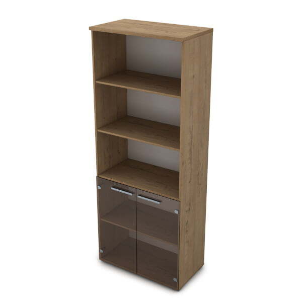 9Ш.005.14 Шкаф высокий со стеклом и открытыми полками (800x450x2045) (Teakwood)