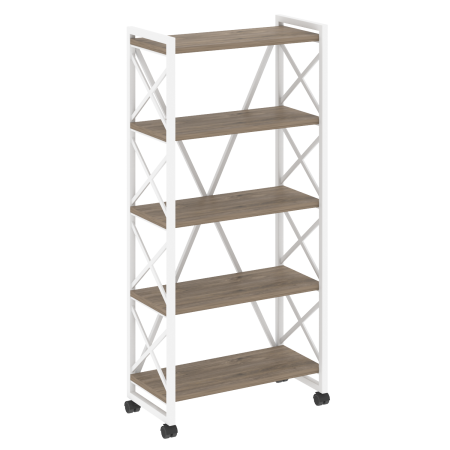 Стеллаж на колесных опорах-5 полок VR.L-MST.K-5.8 800x400x1704 (Тиквуд Темный/Белый металл)