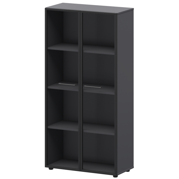 Шкаф высокий со стеклом в ал. рамке Кортез СМШ48RS 792x380x1595 (Графит)