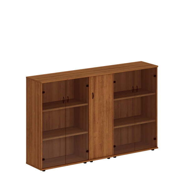 Шкаф комбинированный средний (стекло + закрытый узкий + стекло) Престиж Исп.28 2200x460x1360 (Темный орех)