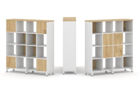 Набор стеллажа 2-х сторонний, 4 яруса SN.NSD-441 (1488х400х1615) (Белый/Тиквуд Светлый/Металл Белый)