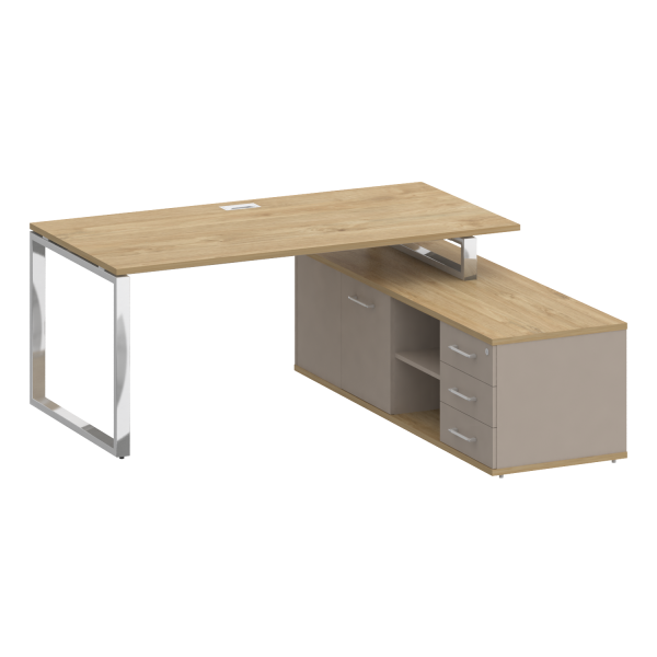 Стол руководителя с опорной греденцией, правый Shift SK.SRG-180 (R) (1800x1800x753) (Тиквуд Светлый-Капучино | Хром)