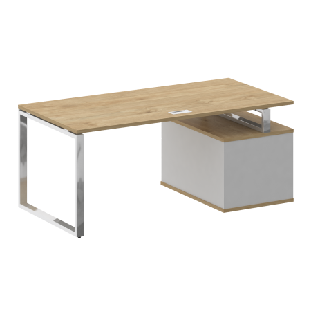 Стол руководителя с опорной тумбой, левый Shift SK.SRT-180 (L) (1800x904x753) (Тиквуд Светлый-Белый Бриллиант | Хром)