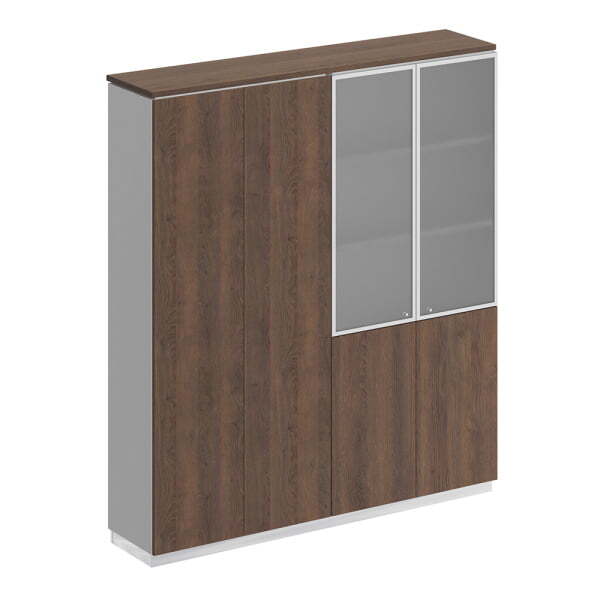 Шкаф комбинированный (закрытый - документы со стеклом) City СИ 314 1802x400x2034 (Дуб гладстоун / Белый премиум / Белый премиум)