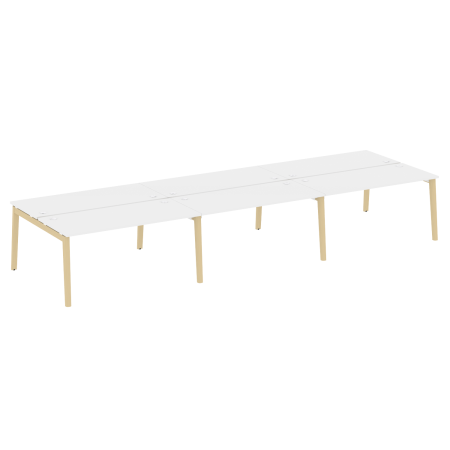 Рабочая станция на деревянных опорах Onix Wood OW.D.RS-6.4.7 4740x1475x750 (Белый Бриллиант/Дуб Светлый)