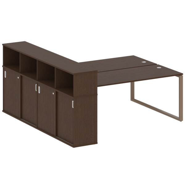 Рабочая станция с шкафом-купе на О-образном м/к Metal System Style БО.РС-СШК-4.5 Т 2210x2332x1098 (Венге Цаво/Мокко металл)