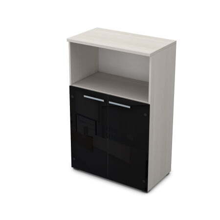 9Ш.017.8 Шкаф средний со стеклом и нишей (800x450x1245) (Ivory)