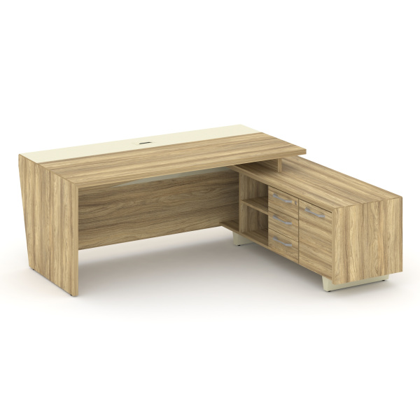 Стол руководителя с тумбой Corner COR.SRT-20 (R) (2000x1800x750) (Гикори Песочный-Ваниль | Металл Ваниль)