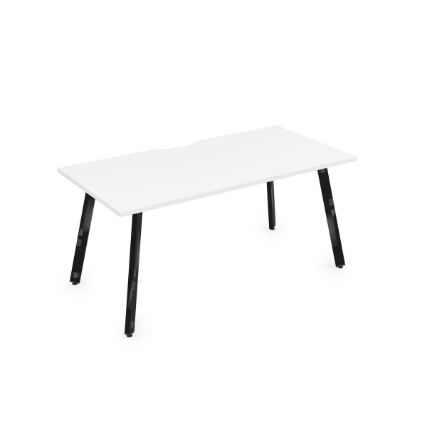 10СРВ.089 Стол рабочий с вырезом, прямолинейный (1400x800x750) (Белый премиум/Черный глянец металл)