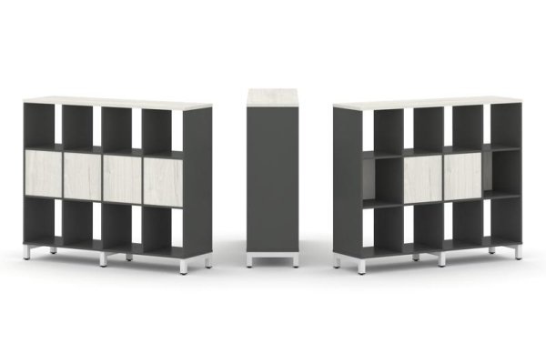 Набор стеллажа 1 сторонний, 3 яруса SN.NS-341 (1488х400х1248) (Антрацит/Дуб Наварра/Металл Белый)