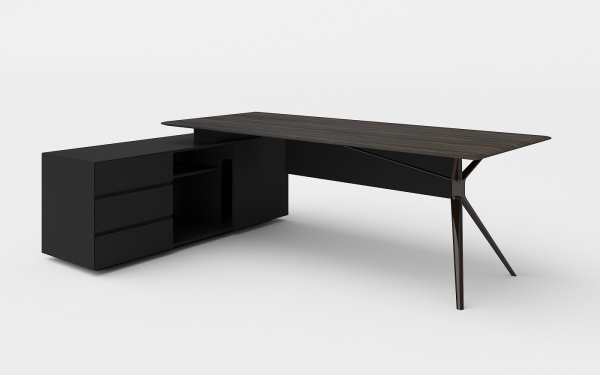 Cтол письменный с боковой тумбой левый ARES LUX 200 (2000х1600х750) (Жженый дуб TA28YA)