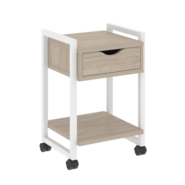 Тумба на колесных опорах с ящиком и полкой VR.L-T1.K 500x460x767 (Дуб Аттик/Белый металл)