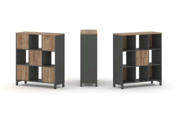 Набор стеллажа 1 сторонний, 3 яруса SN.NS-331 (1121х400х1248) (Антрацит/Дуб Табак/Металл Антрацит)