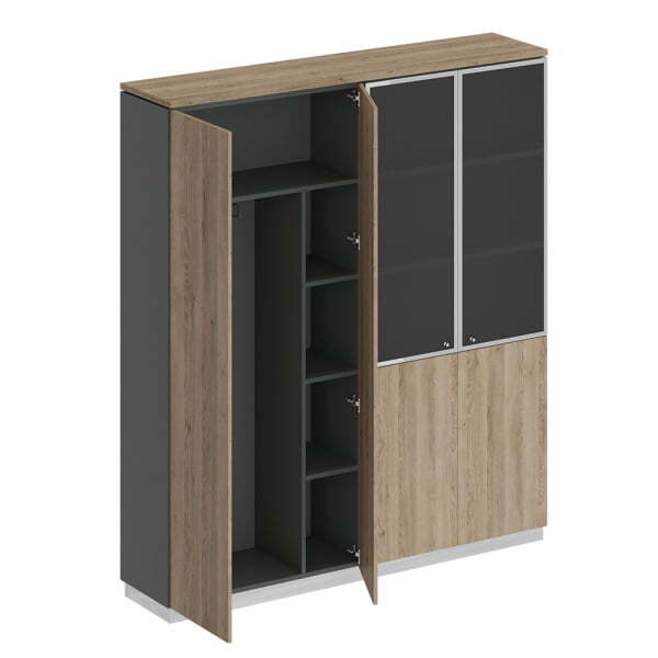 Шкаф комбинированный (документы со стеклом - одежда с дополнением) City СИ 312 1802x400x2034 (Дуб гладстоун светлый / Антрацит премиум / Дуб гладстоун светлый)