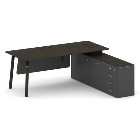 Стол руководителя Fresco FR.SR-20 (R) (2000x1798x750) (Дуб Темный-Базальт UM-Базальт UM | Металл Черный-Нерж. Сталь)
