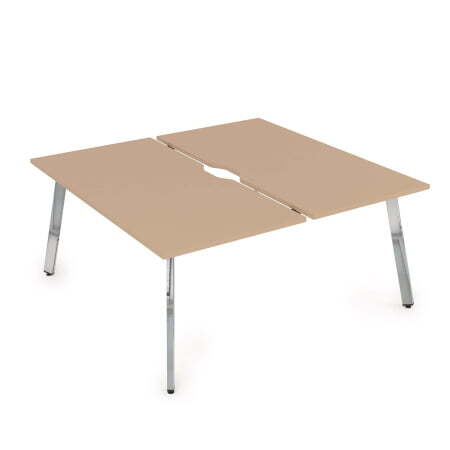 10БДВ.289 Стол системы Бенч с вырезом, сдвоенный, на 2 рабочих места (1400x1635x750) (Mokko/Глянец металл)