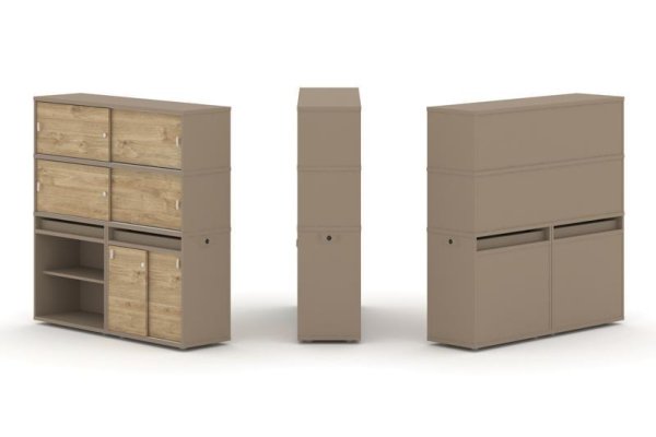 Тумба двойная + высокая надставка ES.NB.2V-14 (1500х410х1520) (Латте/Тиквуд Светлый)