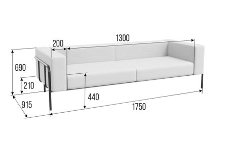 Диван трехместный FLX-3 (Velvet Lux 72/Металл Черный)