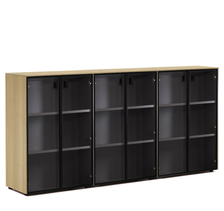 EXE Шкаф-ветрина на 6 дверей H120 (Светлый эвкалипт/Черный)